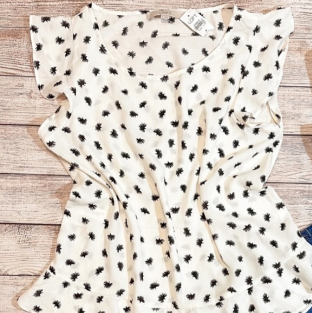 *NWT* Loft black and white peplum top. Silky.